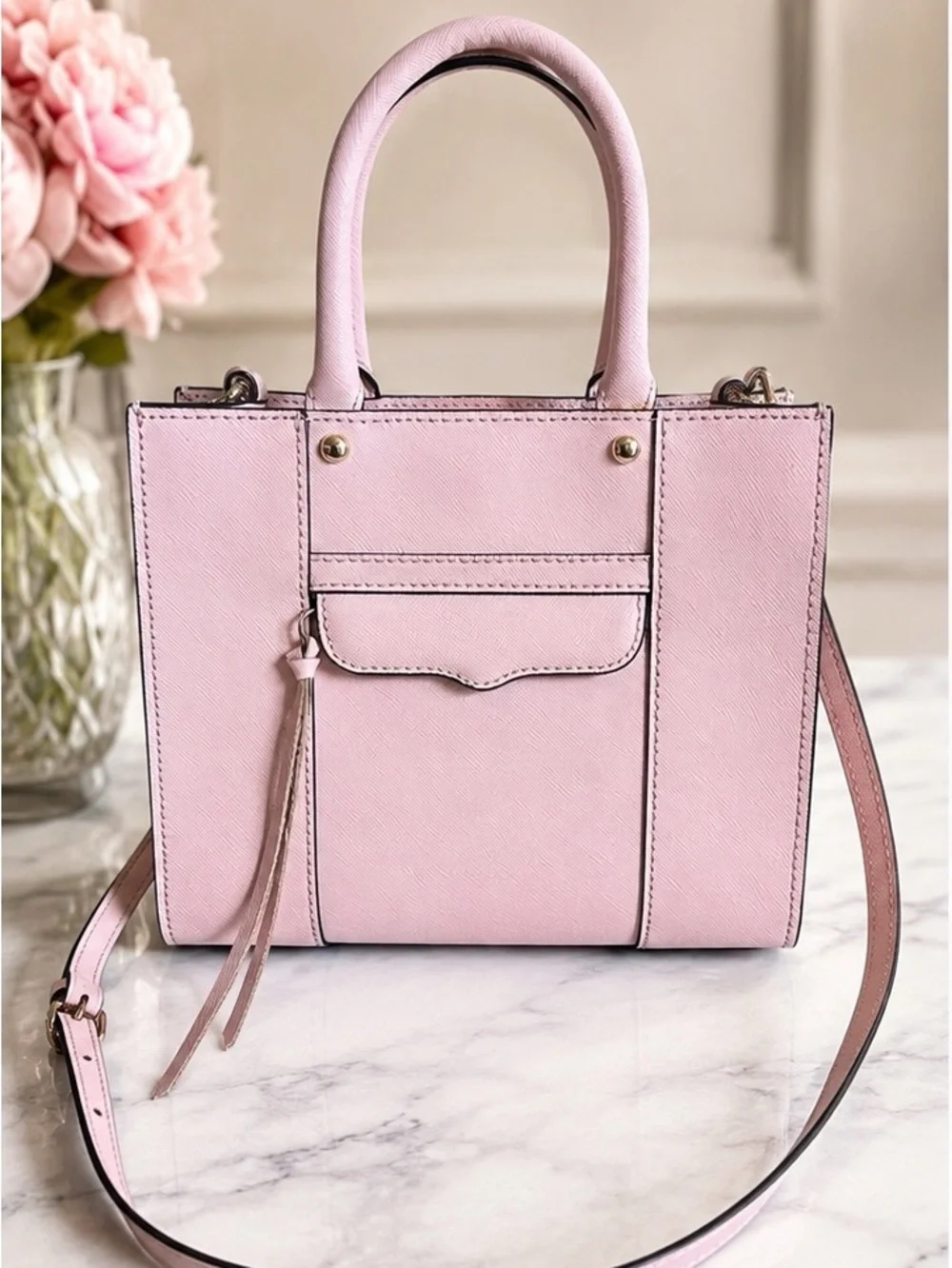 Rebecca Minkoff Mini Structured Tote Pink Saffiano Leather Crossbody NWOT
